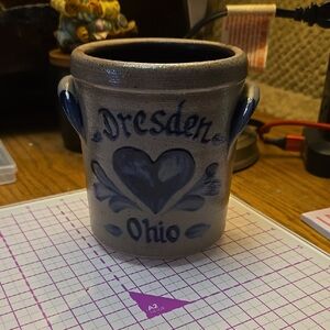 Rowe Pottery Works Dresden Ohio Stoneware Crock with Heart Design